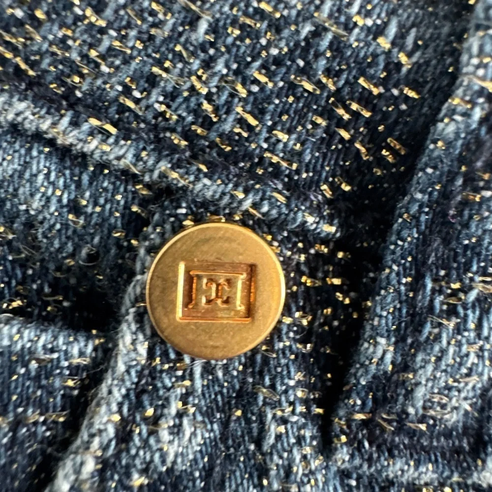 ESCADA BLUE GOLD SHIMMER METALLIC DENIM STRAIGHT LEG JEANS SZ 38 / 8 - Picture 5 of 10